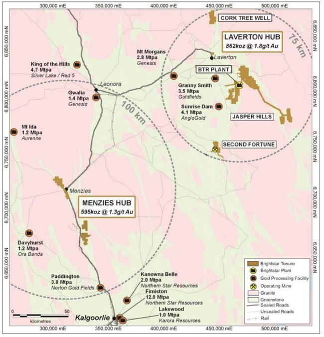 BTR’s Eastern Goldfields asset locations. Pic: Brightstar Resources