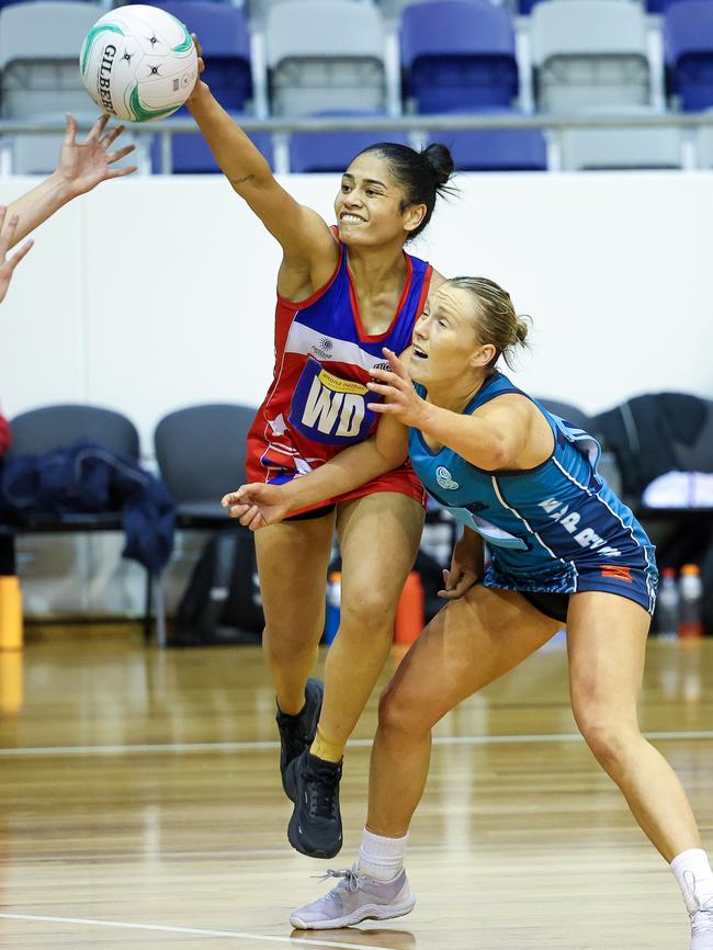 City West's Soli Ropati playing in the 2024 VNL semi-final. Picture: Grant Treeby/Netball Victoria.