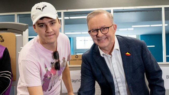 The Prime Minister casts his referendum vote alongside his son Nathan. Picture: Twitter