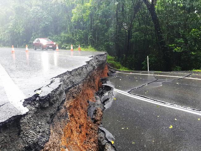 The Palmerston Highway cracks following heavy rain and flooding in the days after Cyclone Jasper. Picture: TMR