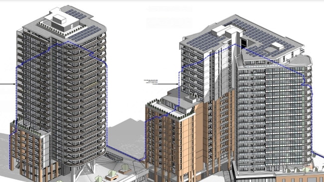 The shorter block in the middle would be for affordable housing.