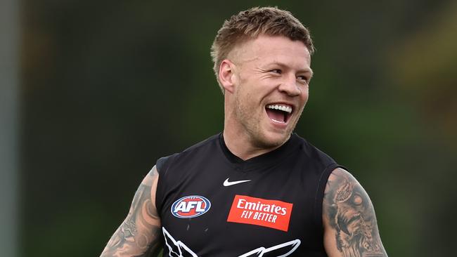 MELBOURNE, AUSTRALIA - September 20, 2023. AFL .   Jordan De Goey of the Magpies during Collingwood training session at Olympic Park, Melbourne.   Photo by Michael Klein.