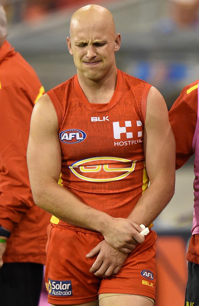 Gary Ablett has hurt his shoulder again. Picture: AAP