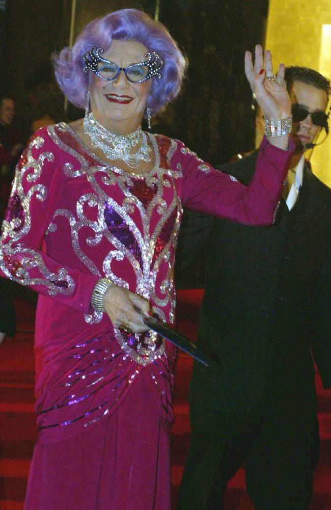 Dame Edna Everage arrives at the 2003 TV Week Logie Awards at Crown Casino. Picture: Supplied