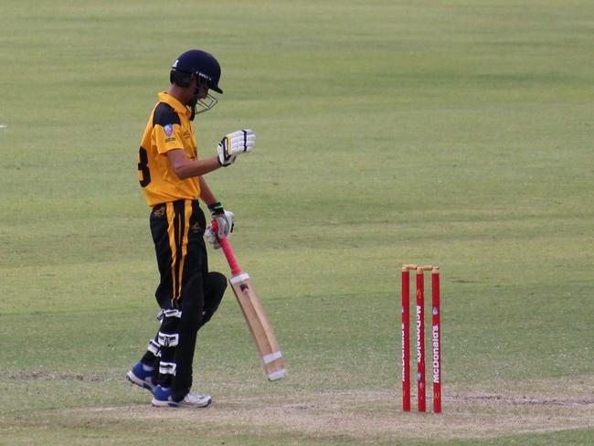 Raza at the crease during the last-wicket partnership. Picture: Blake Phillips