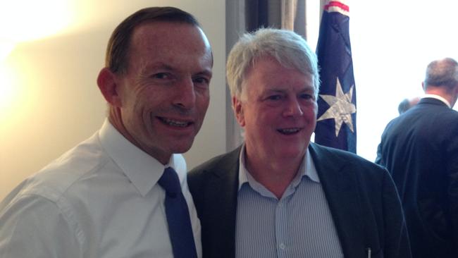 BOOK CLUB: Tony Abbott’s coming to SA. Here with former press secretary Tony O'Leary at a farewell morning tea. Pic: supplied.