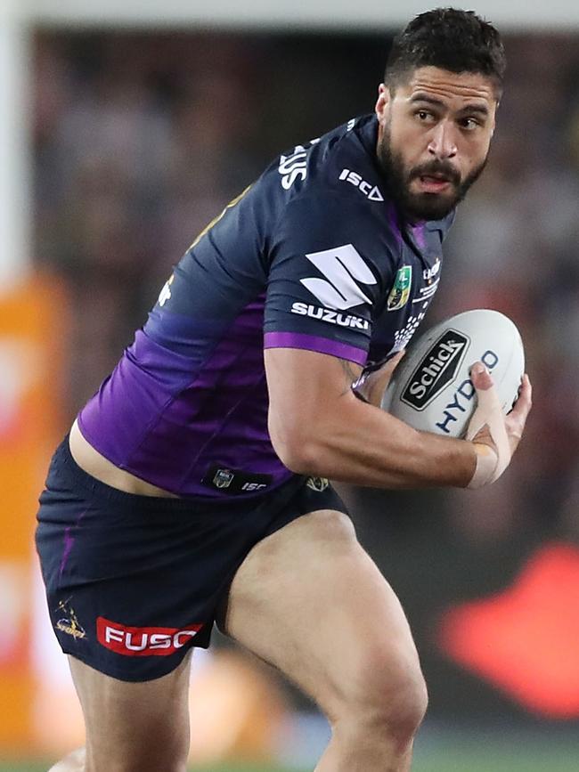 Jesse Bromwich runs free for Melbourne Storm.