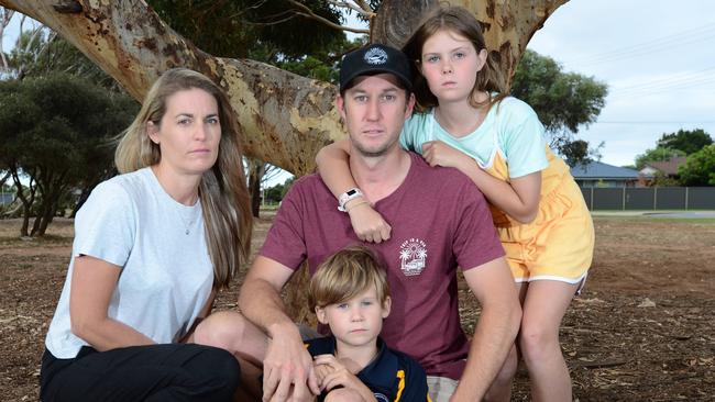 Tiffany and Evan Bradley with kids Cole, 7 and Aylish, 10 at Helmsman Terrace Park. Picture: Michael Marschall