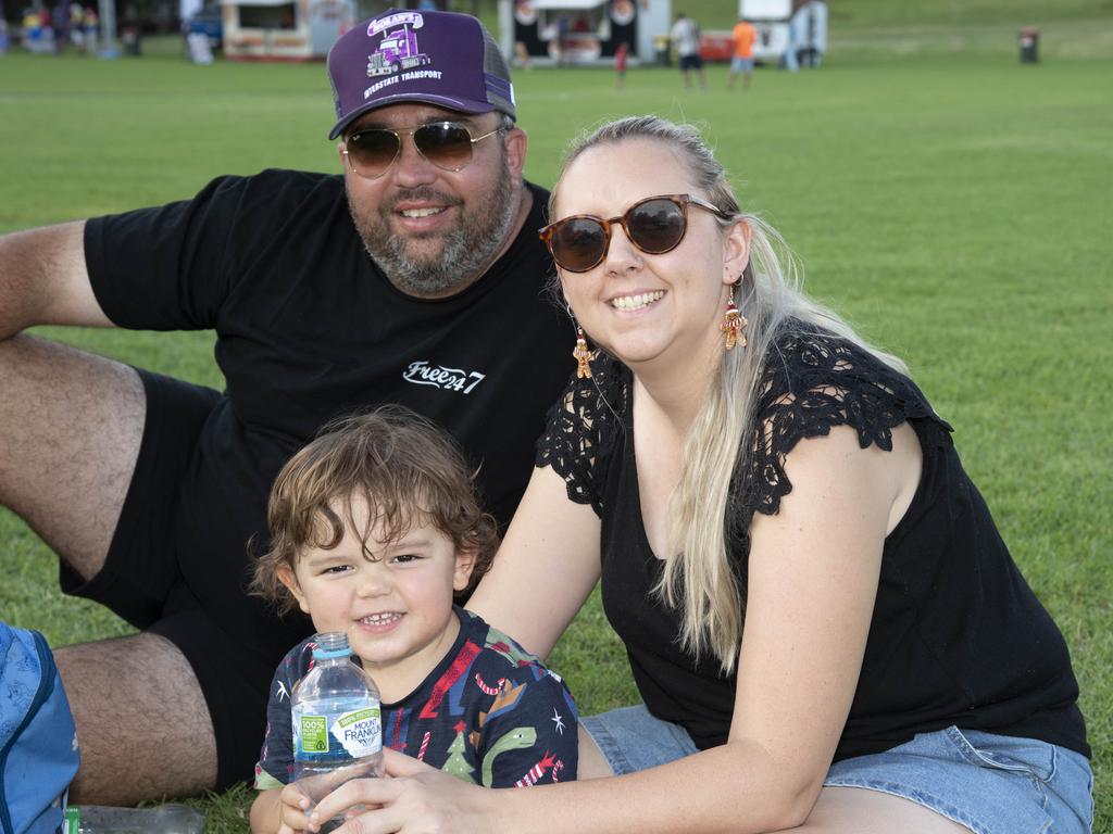 (From left) Matthew Greer, Ryder Greer and Alyce Bagatella. Triple M Mayoral Carols by Candlelight. Sunday 8th December, 2024. Picture: Nev Madsen.