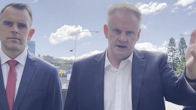 One Nation's Warringah candidate Steven Tripp and NSW One Nation leader Mark Latham at the Spit Bridge