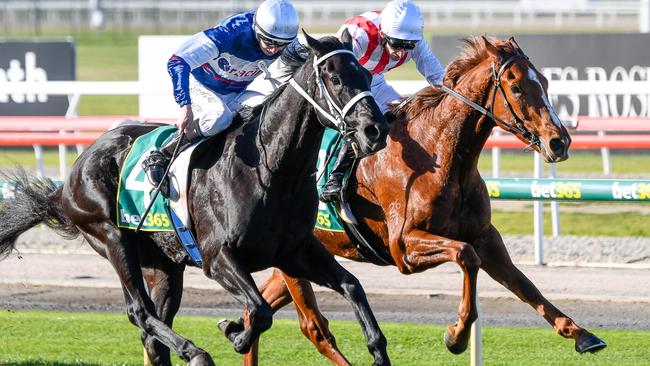 Wairere Falls (outside) will appreciate a drop back in grade at Warwick Farm on Wednesday. Picture: Racing Photos via Getty Images