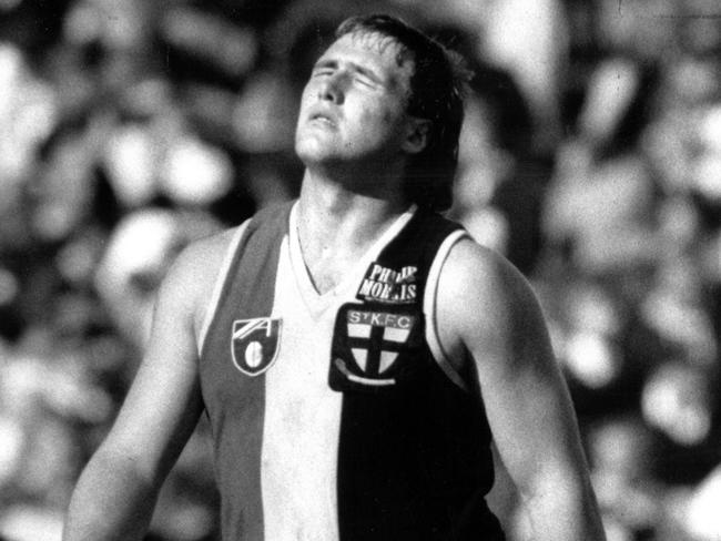 Tony Lockett winces after St Kilda were eliminated under the controversial final six system.