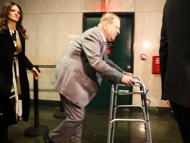 Harvey Weinstein arrives at a Manhattan court house for the start of his trial. Picture: Getty