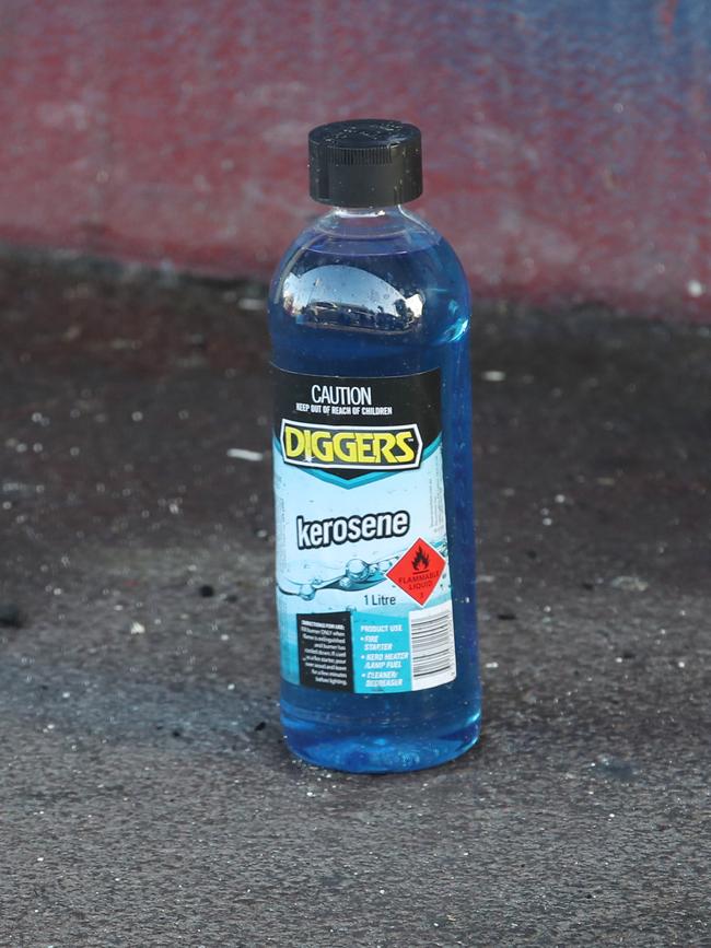 A bottle of kerosene was seen at the shop. Picture: David Crosling