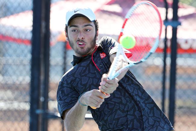Action from the International Tennis Federation junior tournament at KDV on the Gold Coast. Picture: Tertius Pickard