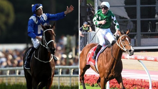 Via Sistina (right) drew comparisons with Winx after winning last year’s Cox Plate by eight lengths. Pictures: Getty Images