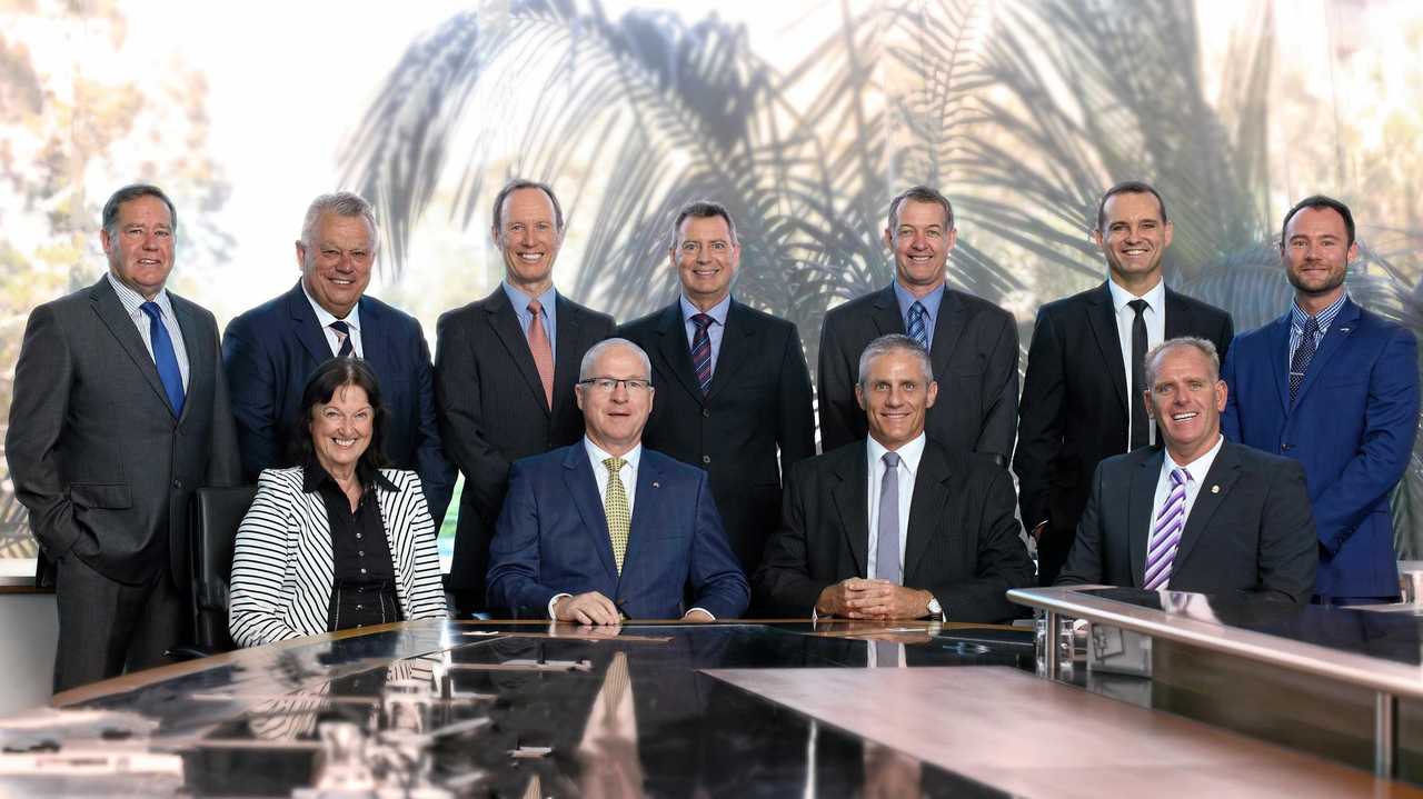 NEW ERA: The newest installment of the Sunshine Coast Council, elected on March 19, 2016, gathered at the Caloundra chamber. Picture: Sunshine Coast Council