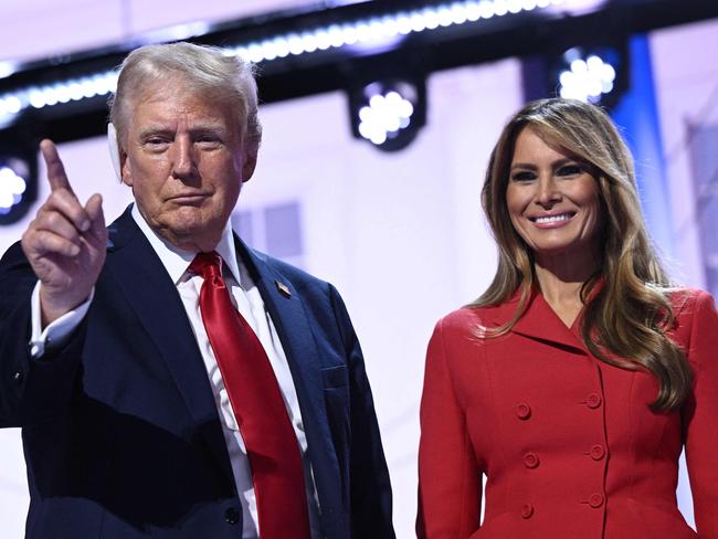 Melania Trump made a rare appearance with her husband on the last day of the 2024 Republican National Convention at the Fiserv Forum in Milwaukee. Picture: AFP