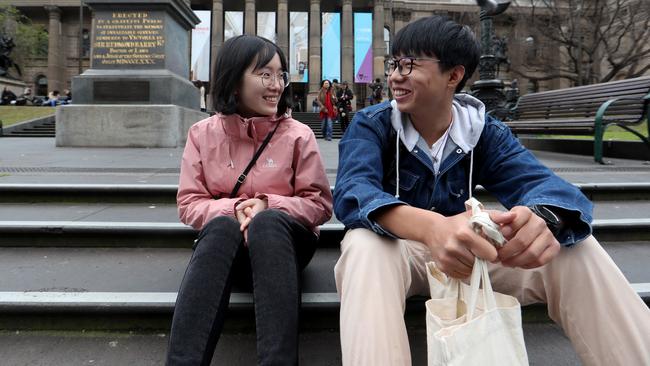 Melbourne has become home to the largest number of Chinese students, including Ivy Lei and Ricardo Xiao, who are studying at Melbourne University. (Pic: David Geraghty)