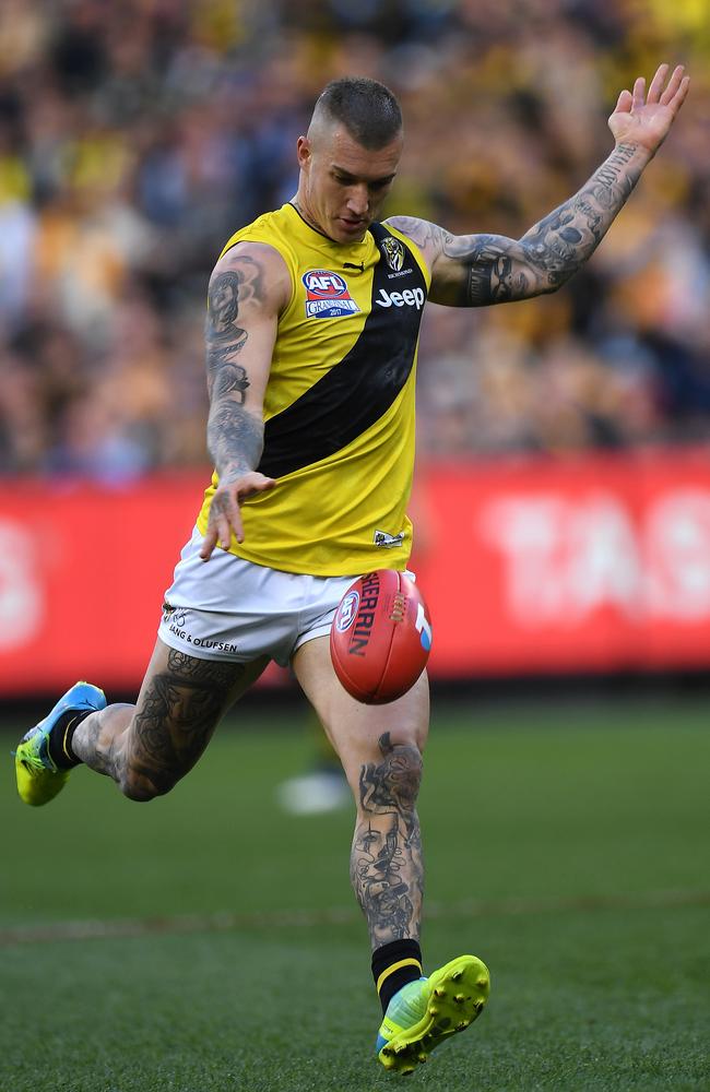 Dustin Martin wears his old Pumas in the 2017 Grand Final. Picture: AAP