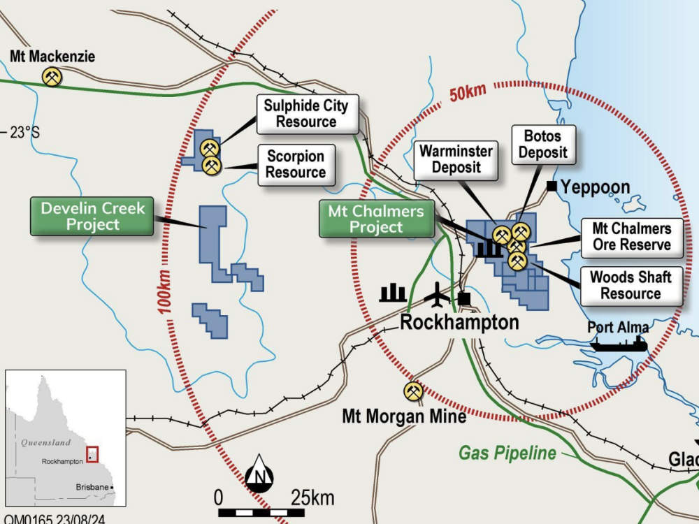 The Mt Chalmers and Develin Creek projects. Pic: QMines