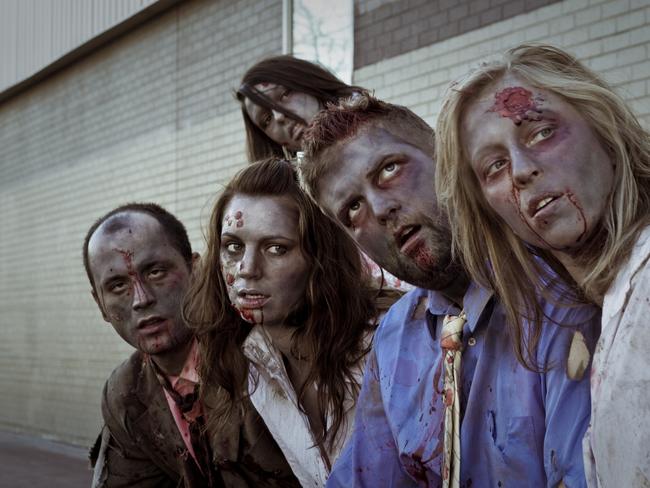 zombies waiting for bus, business team