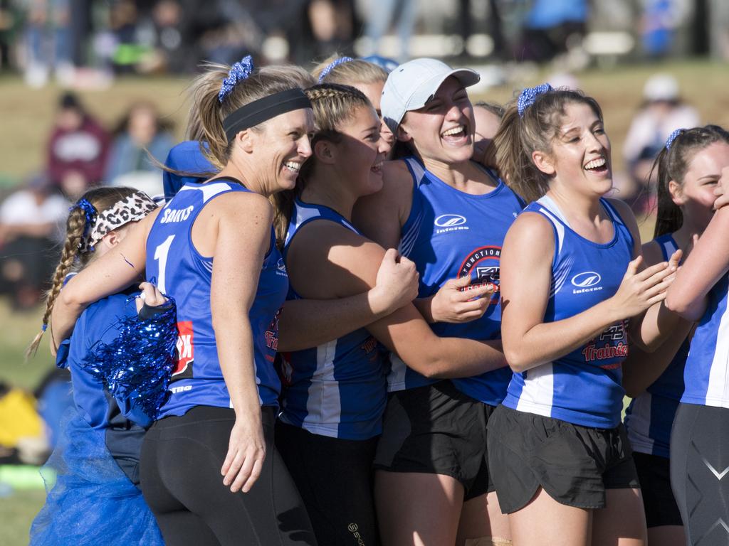 Saints celebrate their win in the Womens A grade Touch final, Saints vs Roosters. Saturday, 7th Sep, 2019.