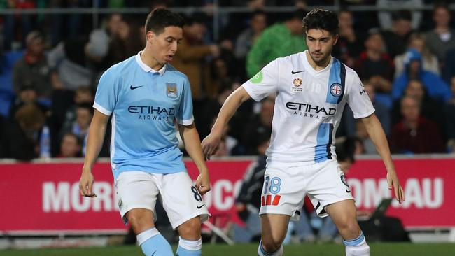 Samir Nasri (left) of Manchester City during a friendly against Melbourne City. Picture: Regi Varghese