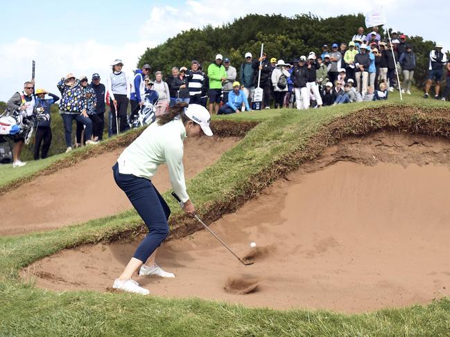 Kim Kaufman of the US in action at the Vic Open at 13th Beach. Picture: AFP