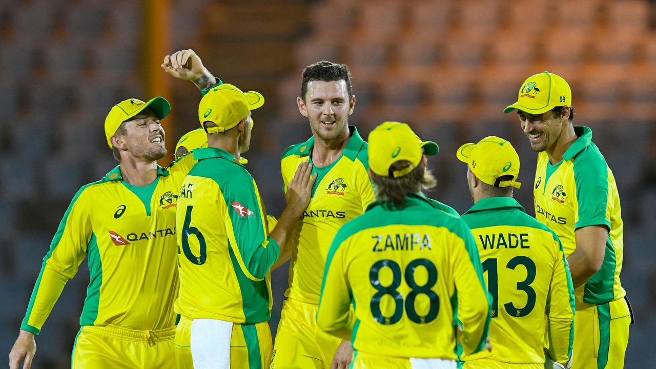 Josh Hazlewood was back to his best, with some astonishing bowling figures against West Indies. Picture: AFP.