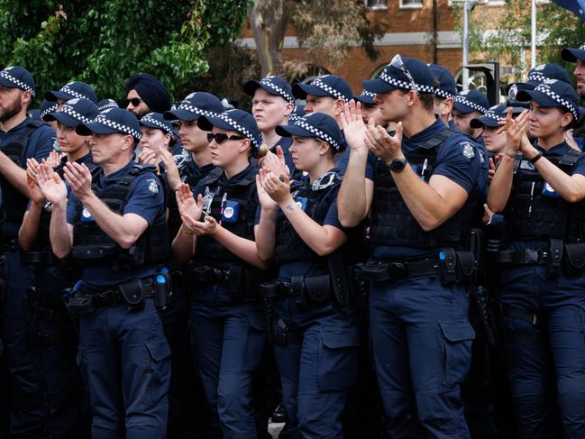 MELBOURNE, AUSTRALIA- NewsWire November 14, 2024: Victorian Police stage a walkout protest at Victorian Police Academy in Glen Waverley over ongoing industrial relations pay disputes. Picture: NewsWire / Nadir Kinani