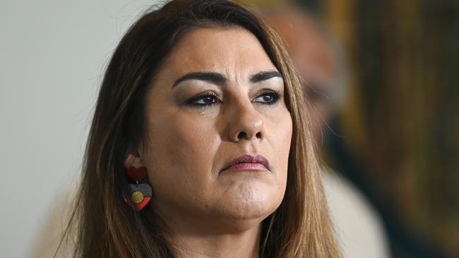 CANBERRA, AUSTRALIA, NewsWire Photos. JUNE 20, 2023: Senator Lidia Thorpe and members of the Blak Sovereign Movement hold a press conference at Parliament House in Canberra. Picture: NCA NewsWire / Martin Ollman