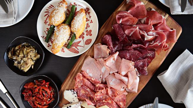 The zucchini flowers and antipasto board. Picture: Adam Yip