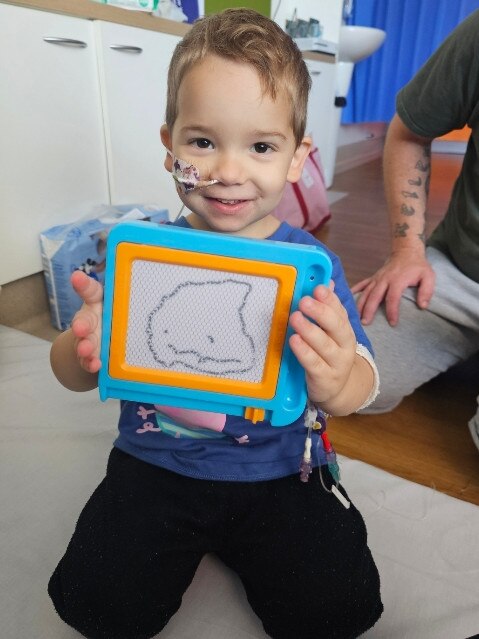 PJ Leyshon while undergoing treatment for acute lymphoblastic leukaemia. Picture: Supplied by family