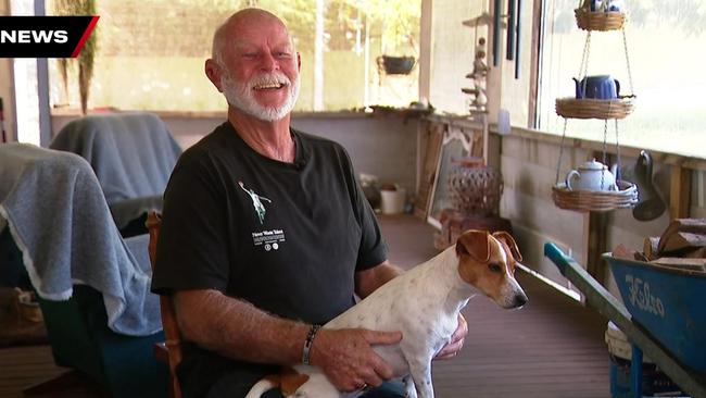 Stephen Innes and his three-legged dog Luna were in the water for seven hours after their boat capsized off Boatswain Point on Limestone Coast, SA. Picture: 7 NEWS