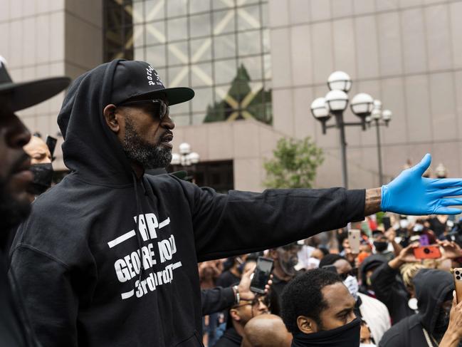 Former NBA player Stephen Jackson speaks at a protest in response to the police killing of George Floyd.