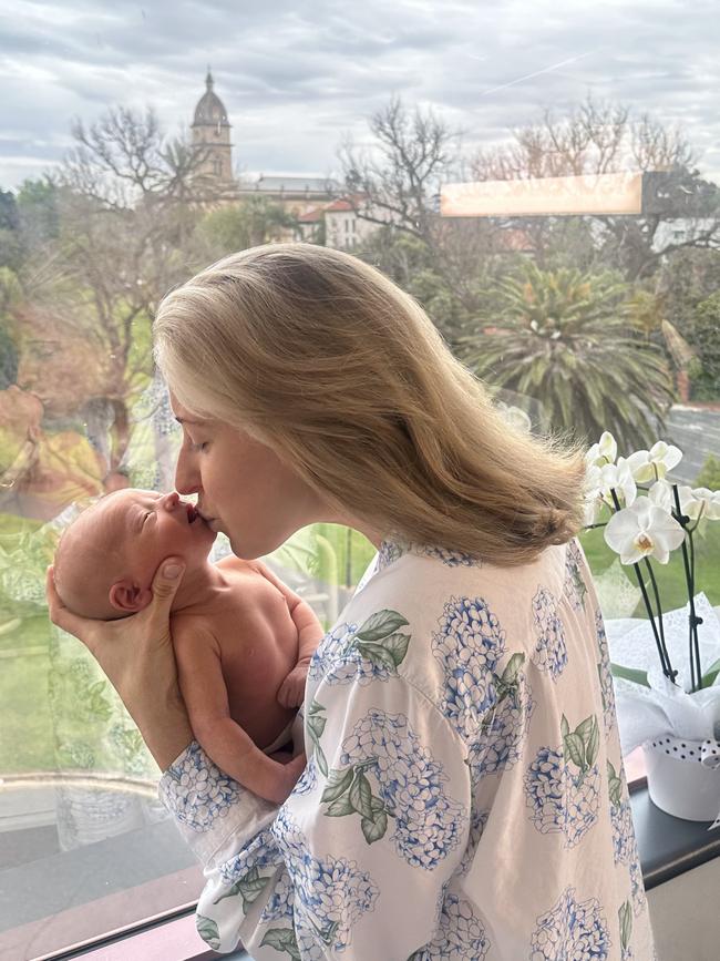 Elspeth Hussey with her new baby boy Monty Michael Dillon. Picture: Supplied.