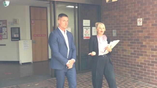 Matthew James Long leaves court with his solicitor Anna Smith after being fined for assaulting two cleaners. Picture: Laura Pettigrew.