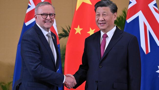 Prime Minister Anthony Albanese meets China’s President Xi Jinping in a bilateral meeting during the 2022 G20 summit in Bali, Indonesia. Picture: AAP