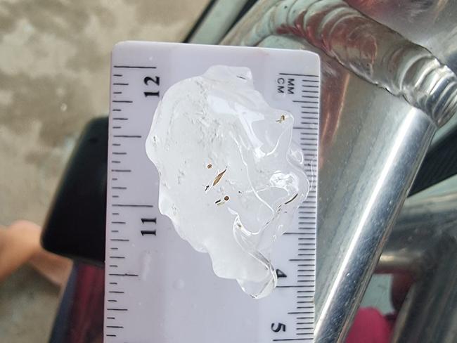 Hailstones measuring 4cm long landed at Marian during the storm on October 20, 2021. Picture: Todd and Krystal Berrigan.