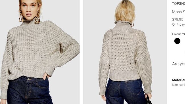 Top Shop design, sold as the Moss Stitch Roll Neck Jumper. 