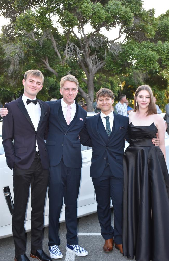 Tayne Boniface, Ashley Harratsis, Noah Longhurst and Liam Sobey at Kawana Waters State College Year 12 formal 2024.