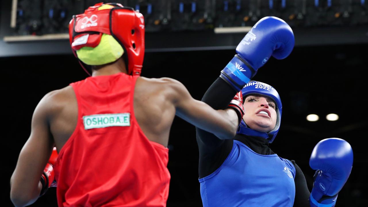 Tina Rahimi slugging it Elizabeth Oshoba from Nigeria. Picture; Alex Livesey/Getty Images