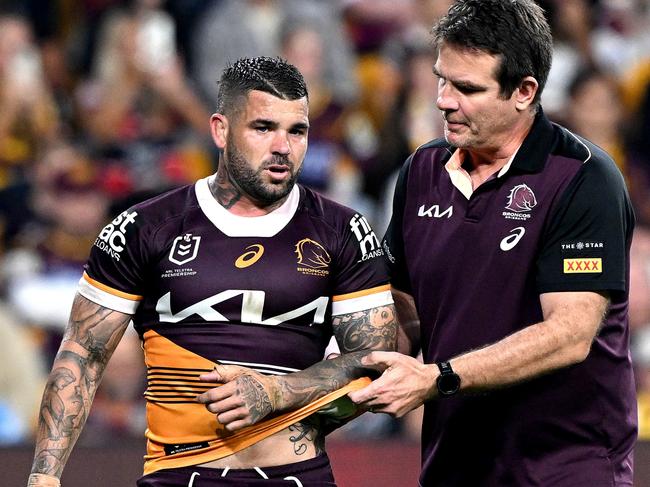 BRISBANE, AUSTRALIA - MAY 03: AdamÃÂ Reynolds of the Broncos is injured during the round nine NRL match between the Brisbane Broncos and Sydney Roosters at Suncorp Stadium, on May 03, 2024, in Brisbane, Australia. (Photo by Bradley Kanaris/Getty Images)