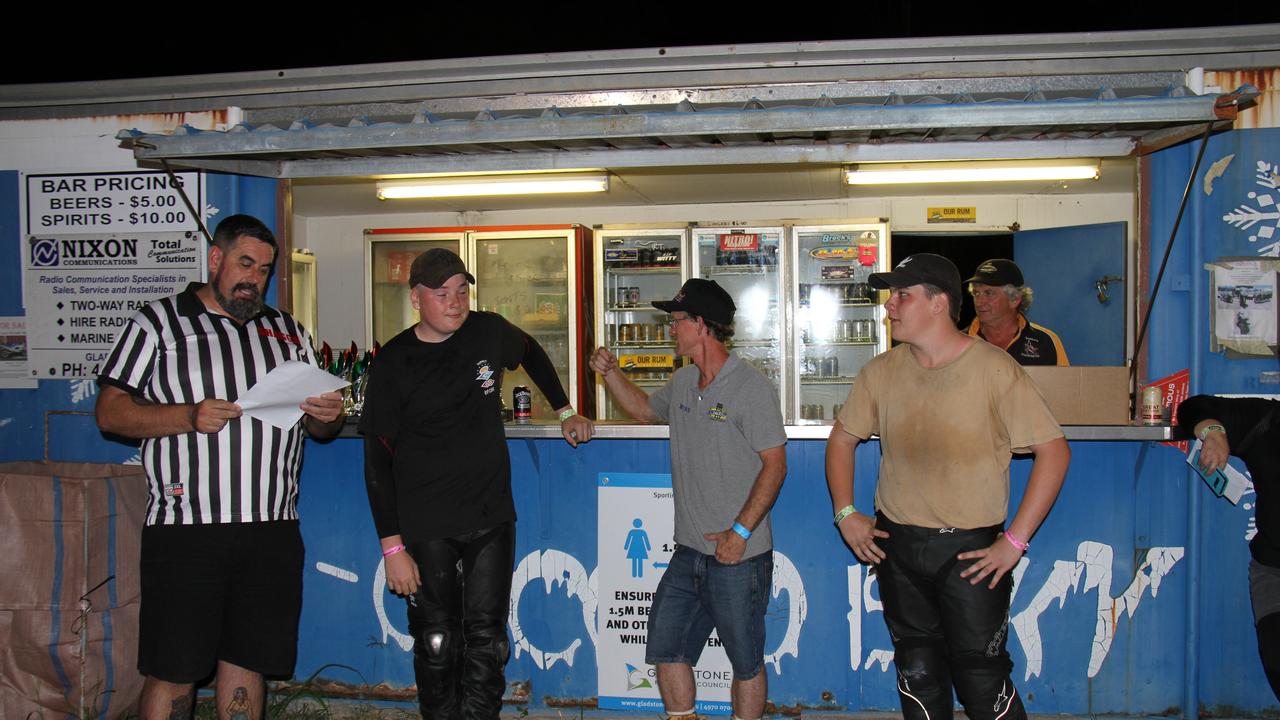 Charlie Houston (black) and Bailey Schneider have been battling it out all year in the junior drag bike class, with Bailey getting the win at Benaraby dragway on November 28. Picture: Rodney Stevens