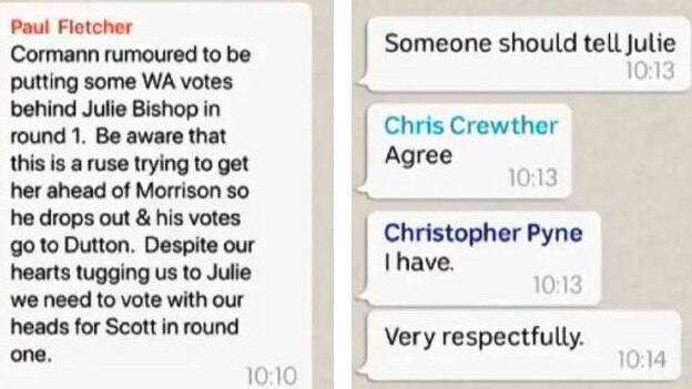 Messages between key Liberals leaked to Insiders show how votes were directed away from Julie Bishop. Picture: ABC