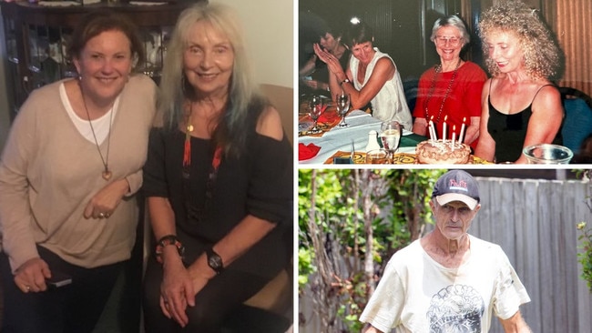 Clockwise from left: Cathy Hardy, left, with her cousin Beverley Brooker in 2017; Brooker at a gathering for her 50th birthday; Jon Winfield. Picture: Supplied/Liam Mendes