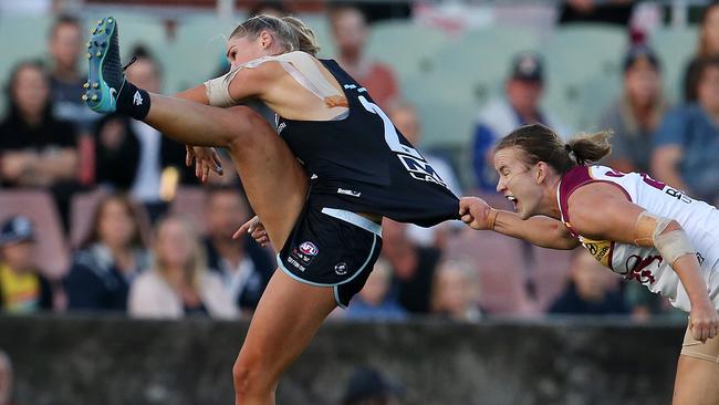 Tayla Harris had a tough night at the office against her old side. Picture: Michael Klein