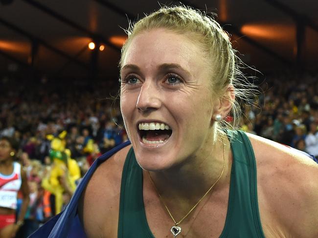 ***FILE*** Australia's greatest modern-day track and field athlete Sally Pearson has announced her retirement due to a devastating run of injuries.**   Australia's Sally Pearson Celebrates winning the gold medal in the women's 100m Hurdles at Hampden Park during the XX Commonwealth Games, Glasgow, Scotland, Friday, Aug. 1, 2014. (AAP Image/Dan Himbrechts) NO ARCHIVING, EDITORIAL USE ONLY