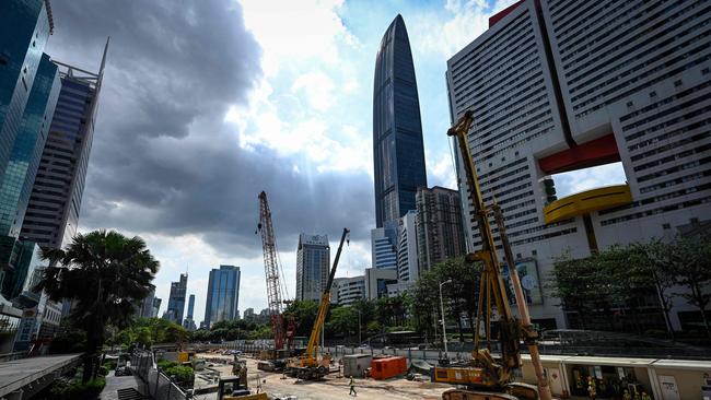 Workers at a construction site in Shenzhen, in China’s southern Guangdong province. Picture: Jade Gao/AFP